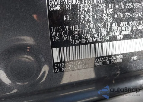 2020 Toyota Rav4 Xle из США, поврежденный, VIN 2T3W1RFV0LW102199